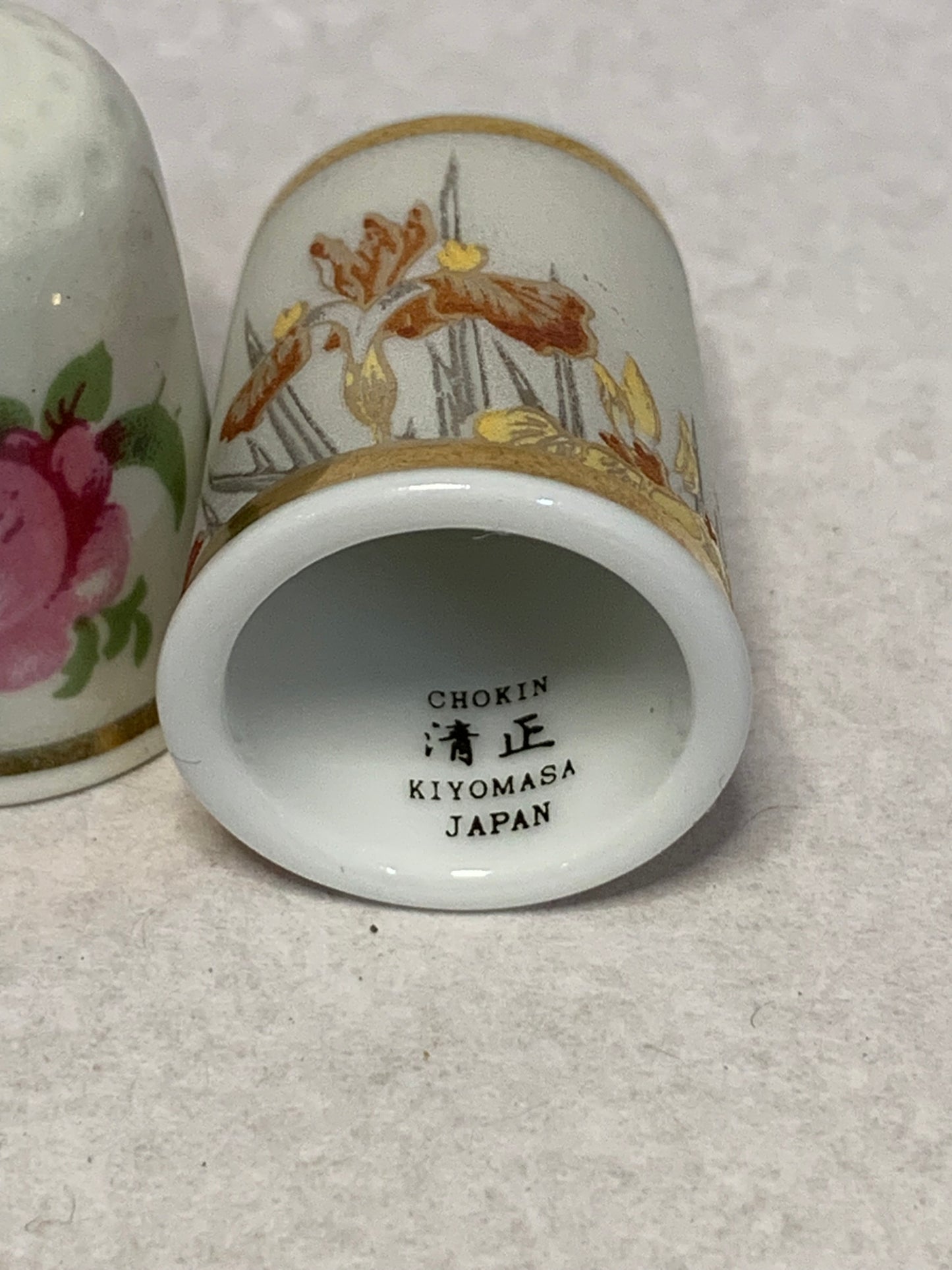 Set of three vintage bone china thimbles