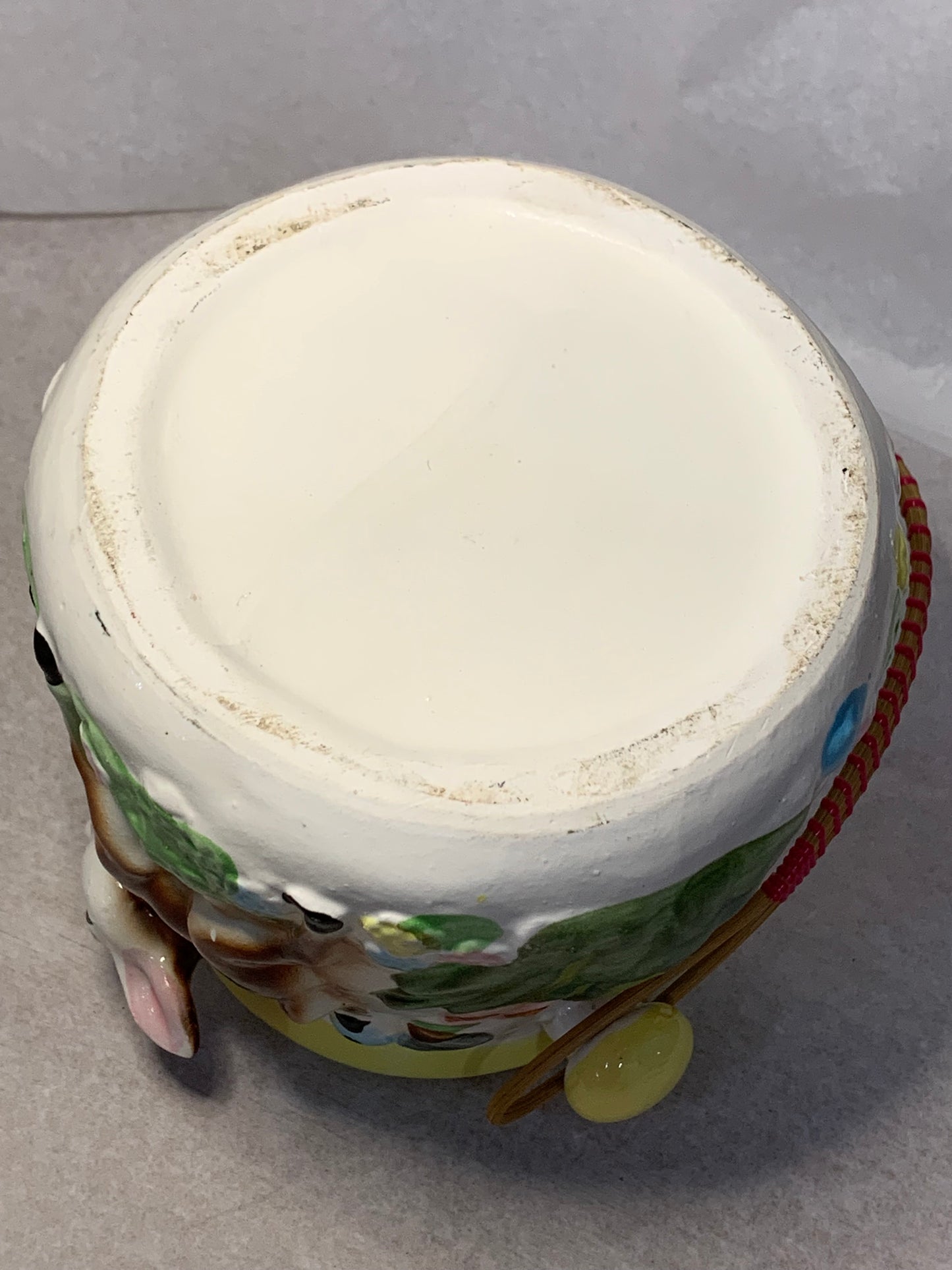 Vintage Kitsch Ceramic Woodland Animals Biscuit Barrel with Cane Handle