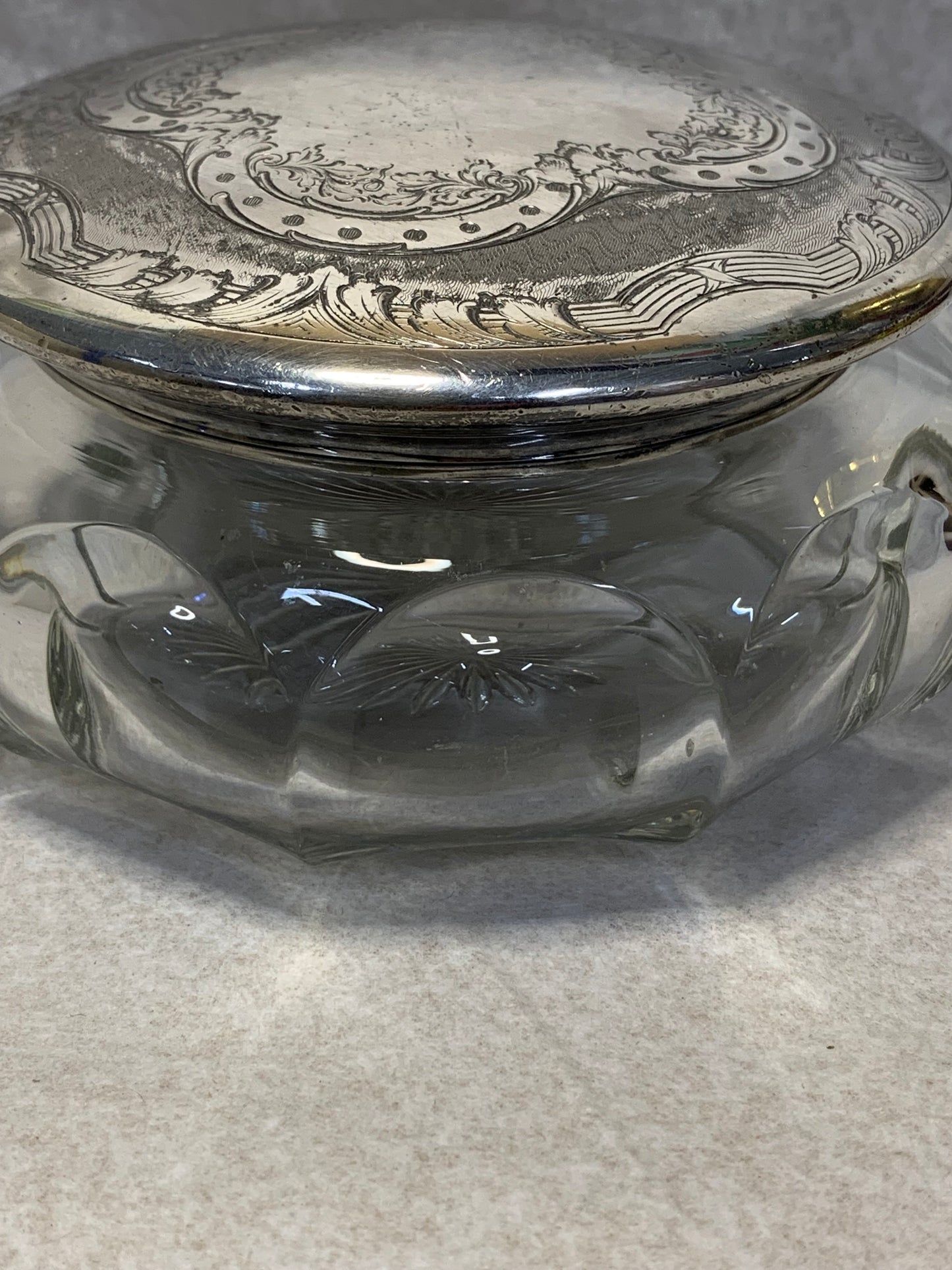Antique Van Bergh Silver Plate & Cut Glass Dresser/Vanity Jar, Rochester NY, c. 1900s