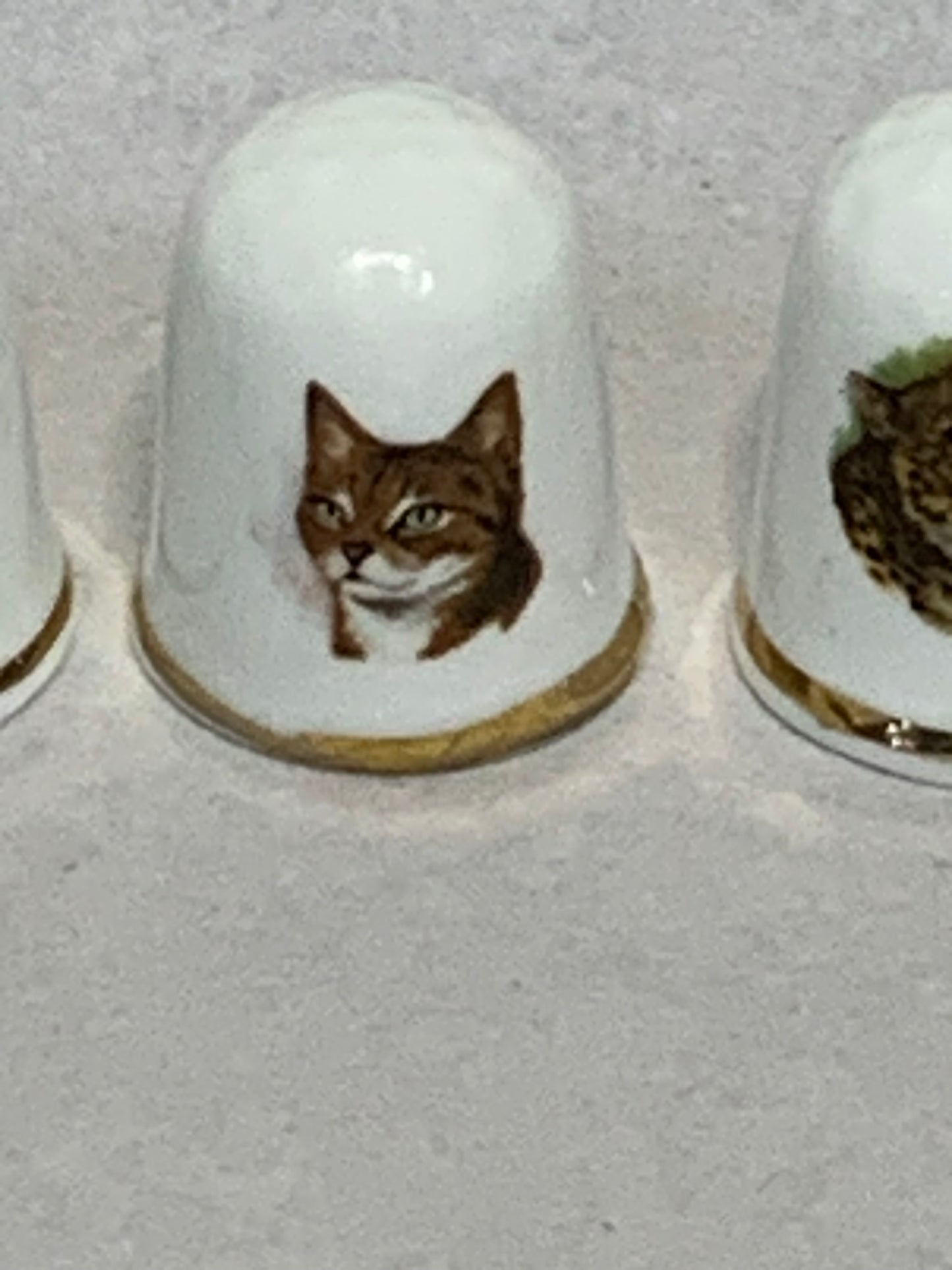 Set of 5 vintage Croft China (England) fine bone china thimbles, each with a gilt gold rim band