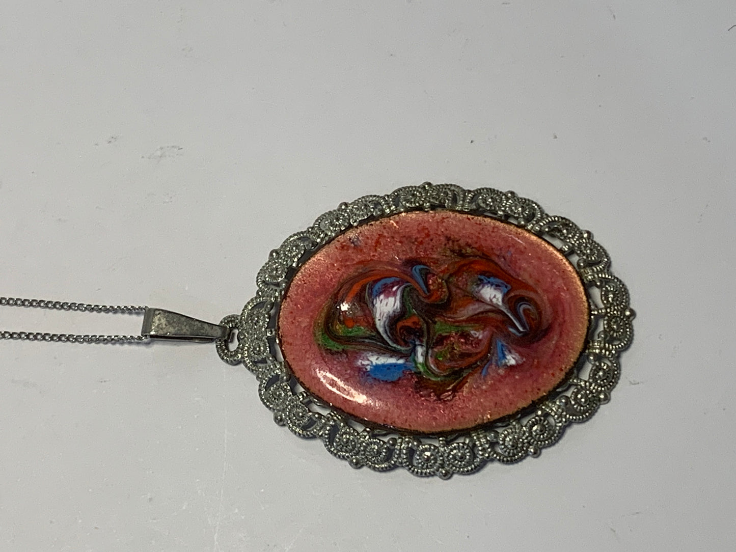 Vintage Enamel Pendant with Sterling Silver chain
