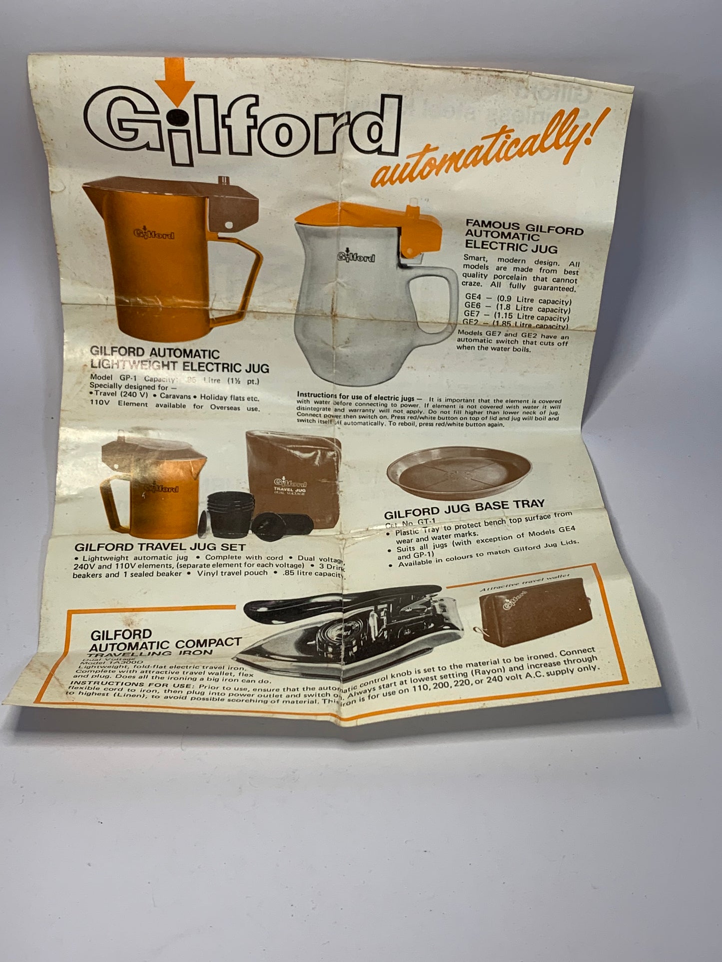 Vintage Gilford Automatic Compact Travel Iron TA300D with Case - 1960s/70s