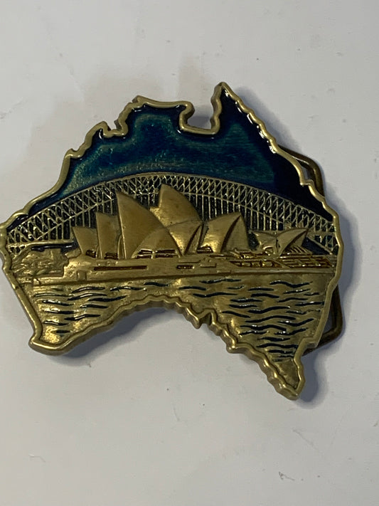 Vintage Collectible Solid Brass Australian Souvenir Belt Buckle