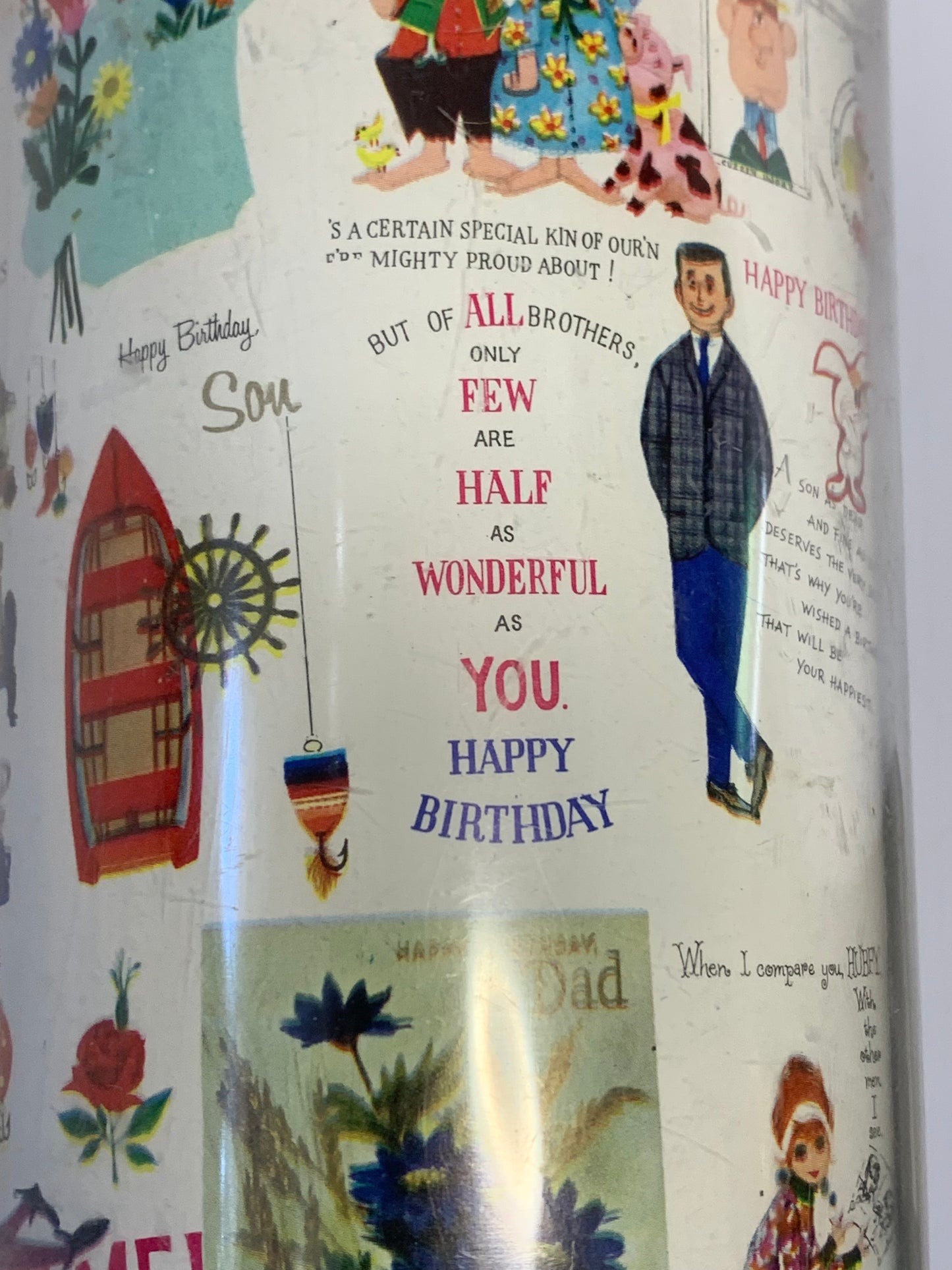 Vintage 1960s Birthday Greeting Card Collage Plastic Pitcher - Made in Hong Kong