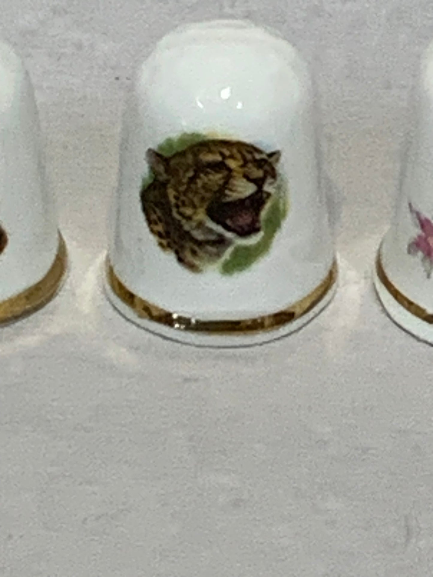 Set of 5 vintage Croft China (England) fine bone china thimbles, each with a gilt gold rim band