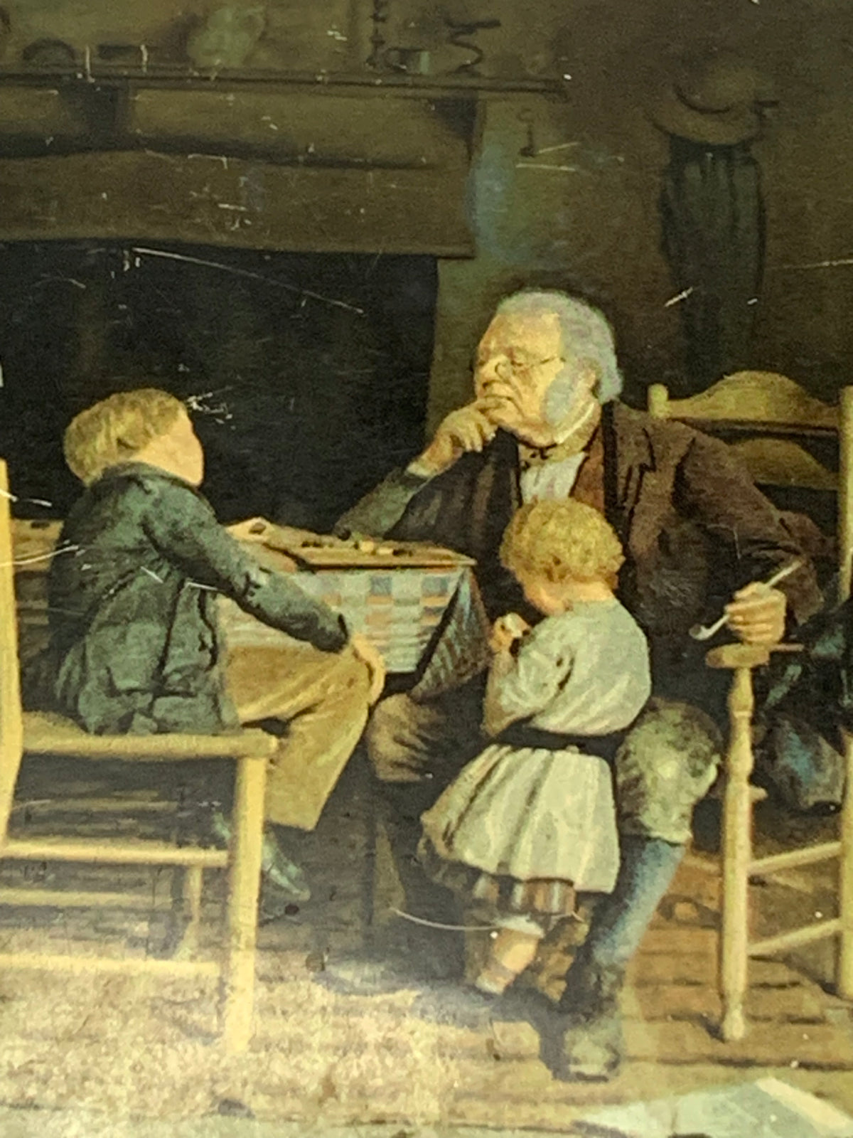 Antique Victorian Biscuit Tin — “The Draughts Players” after Joseph Clark