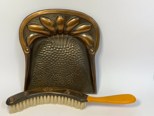 Antique Nestor Copper Crumb Tray and Brush Set, made in England