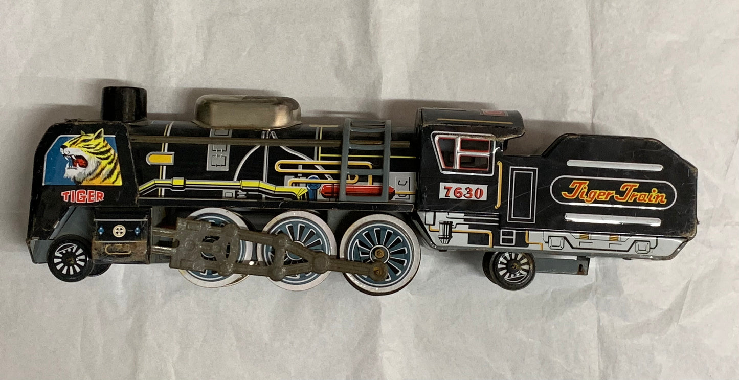 Vintage 1950s/60s tinplate friction-drive “Tiger Train” locomotive #7630, made in Japan