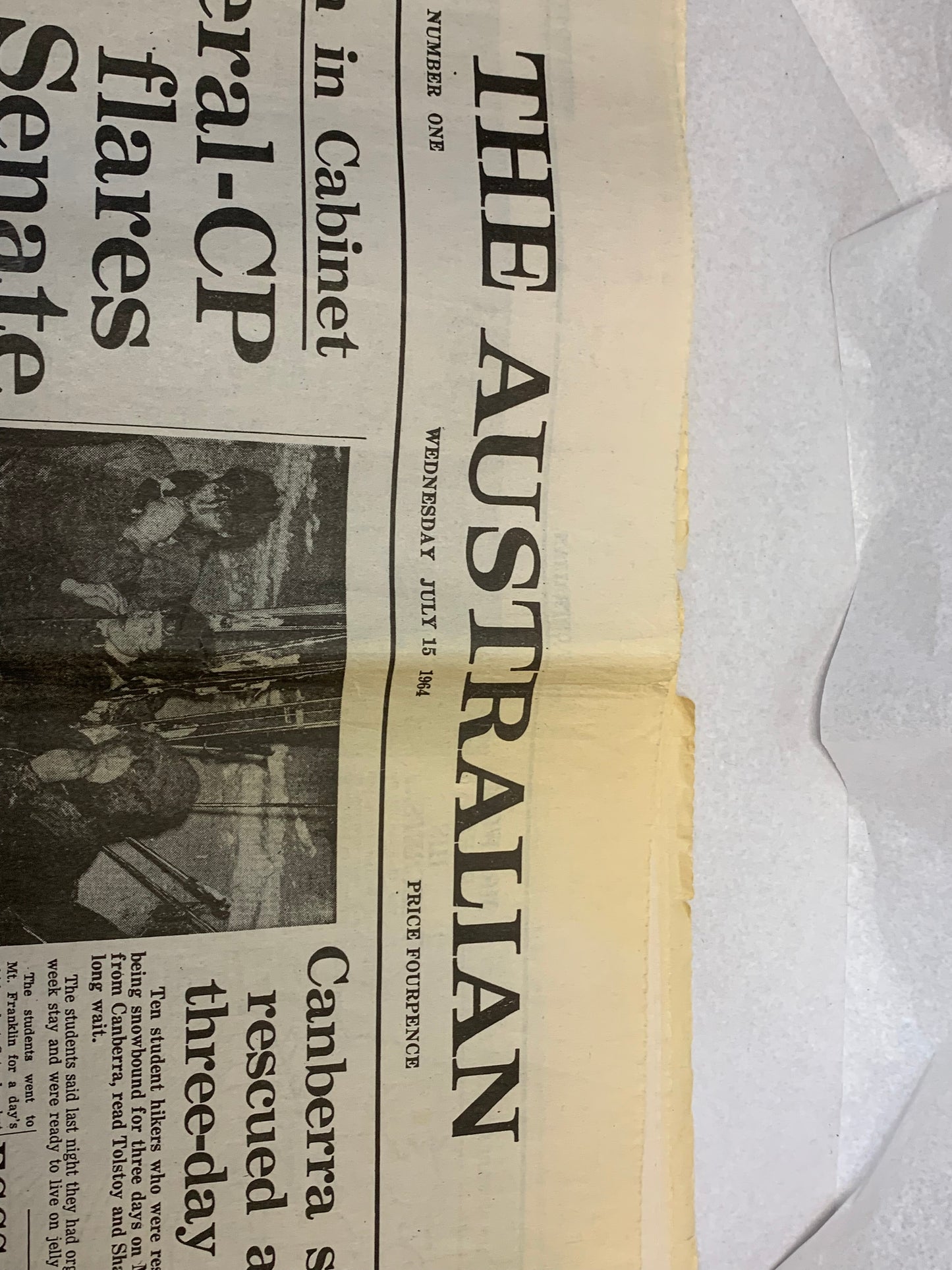 The Australian — Number One, Wednesday July 15, 1964. This is the very first edition of The Australian, founded by Rupert Murdoch as Australia’s first national daily newspaper (only the third national newspaper in the country’s history).
