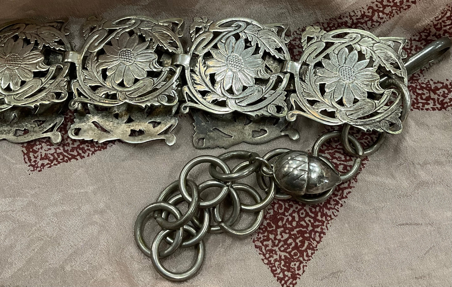 Vintage EPNS silver plated floral panel belt