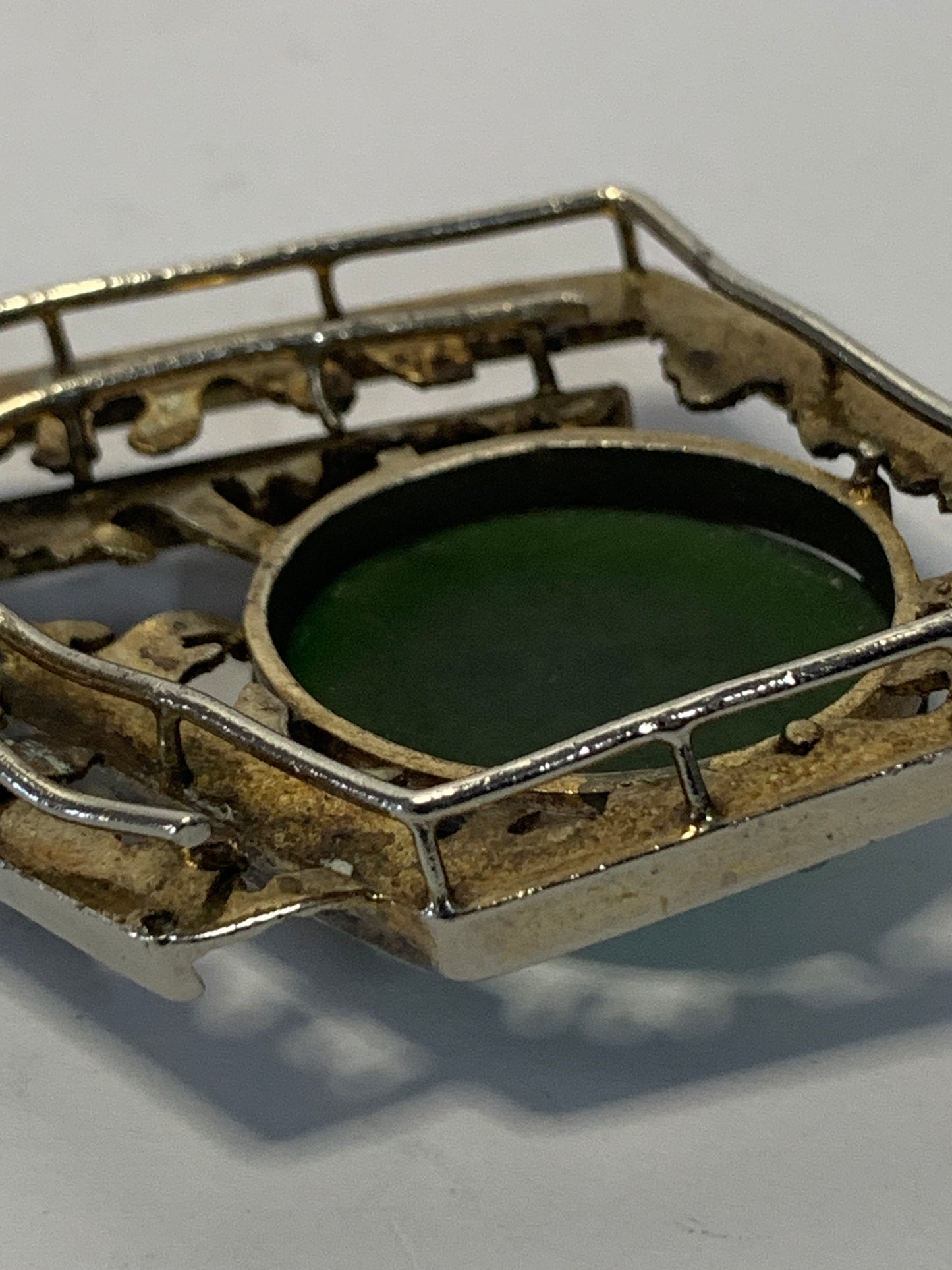 Vintage Stainless Steel Pendant featuring a cabochon Jade stone