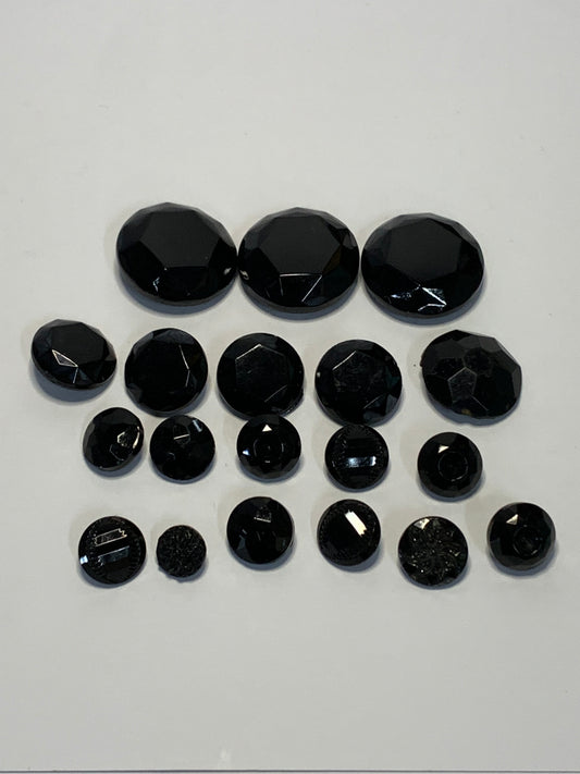 Collection of 19 Early 20th century Jet Black Glass Buttons