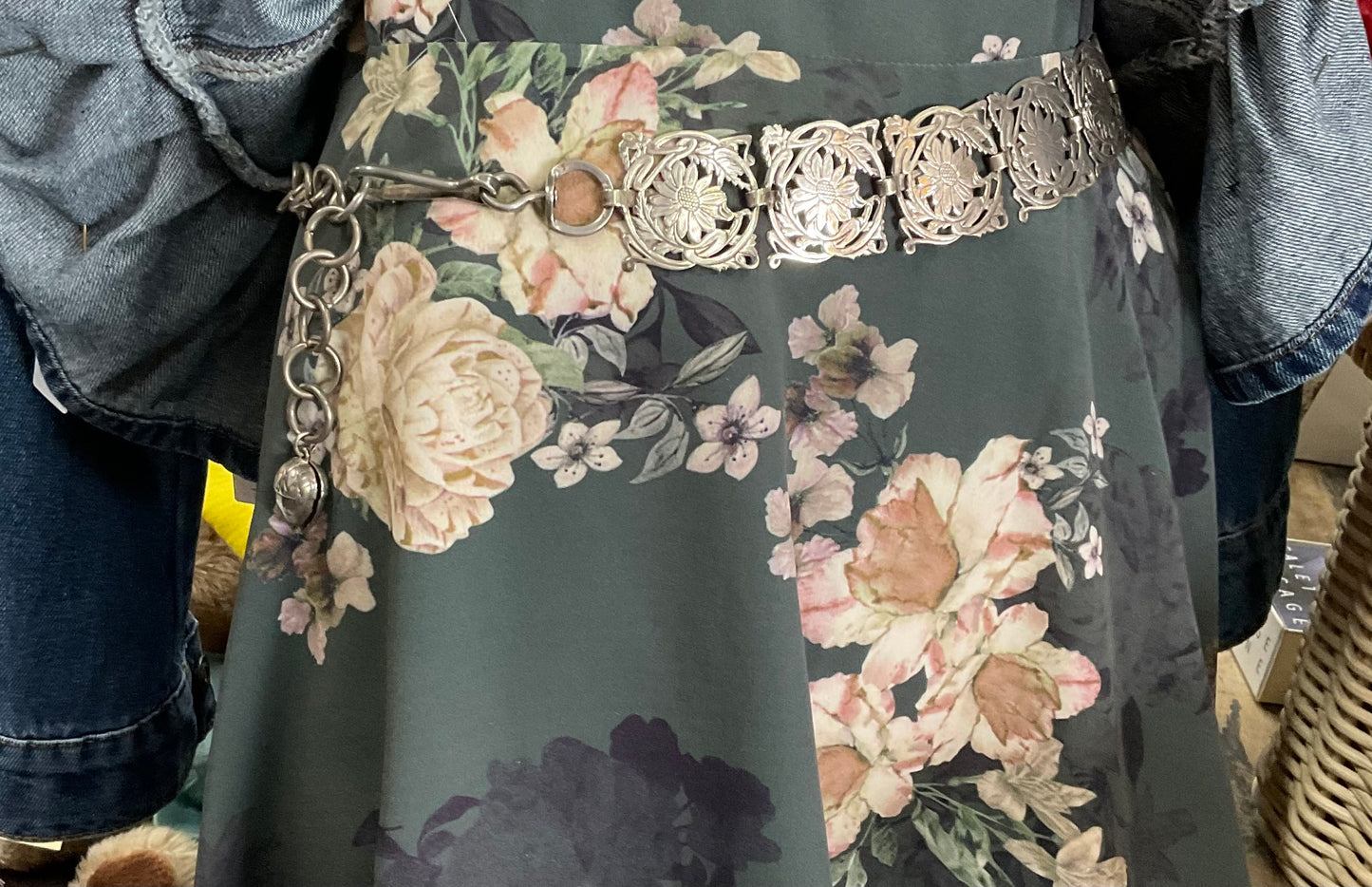Vintage EPNS silver plated floral panel belt