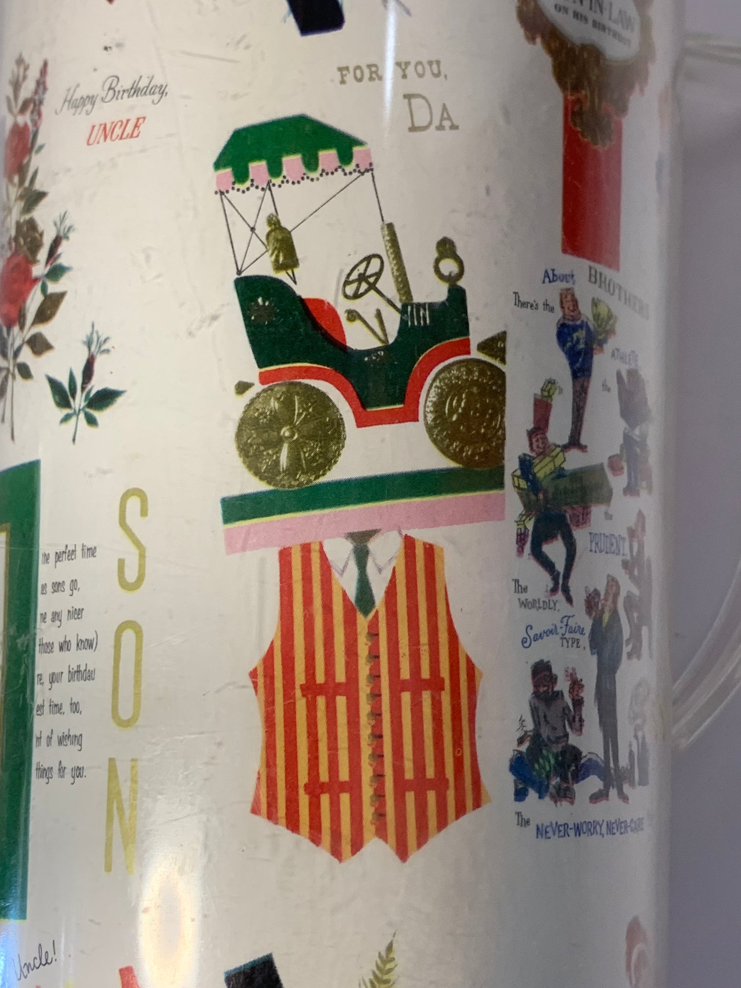 Vintage 1960s Birthday Greeting Card Collage Plastic Pitcher - Made in Hong Kong