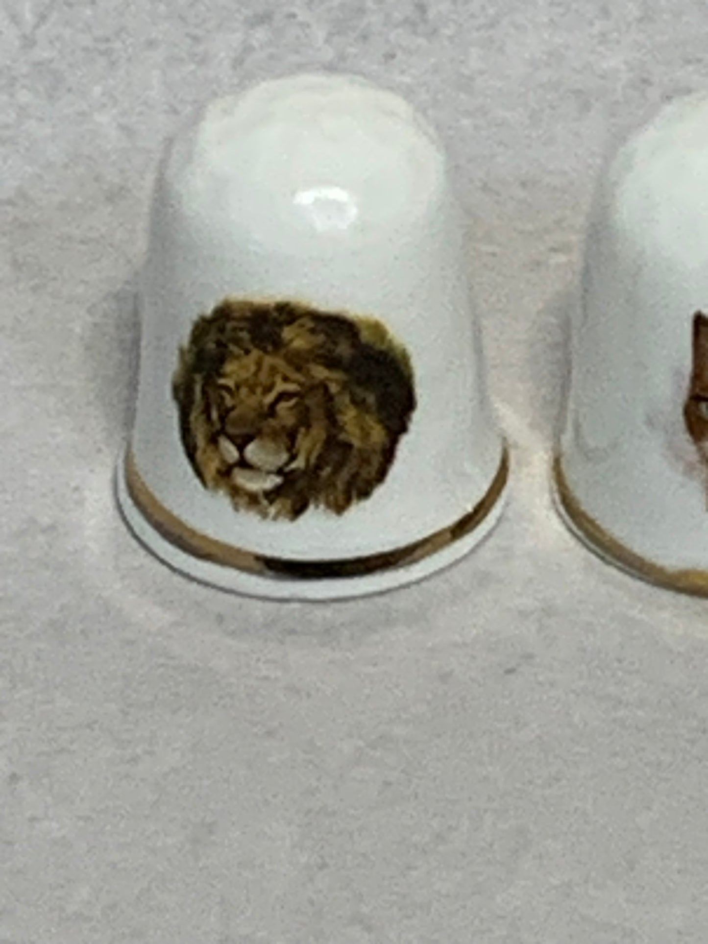 Set of 5 vintage Croft China (England) fine bone china thimbles, each with a gilt gold rim band