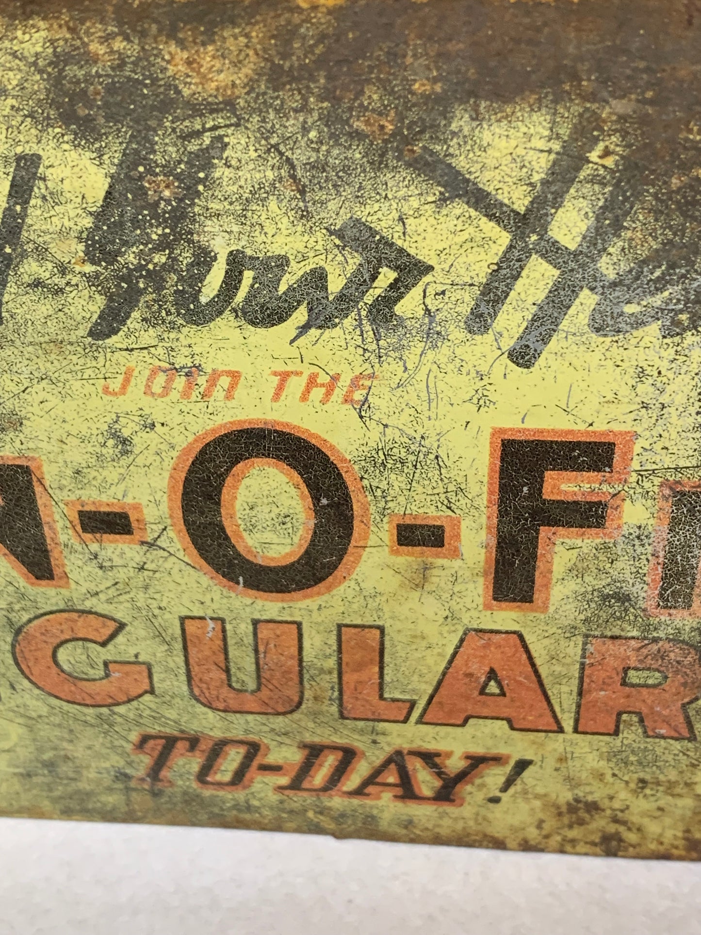 Antique British tin advertising countertop display box for “Sen-O-Fig” a fig/senna-based laxative tablet