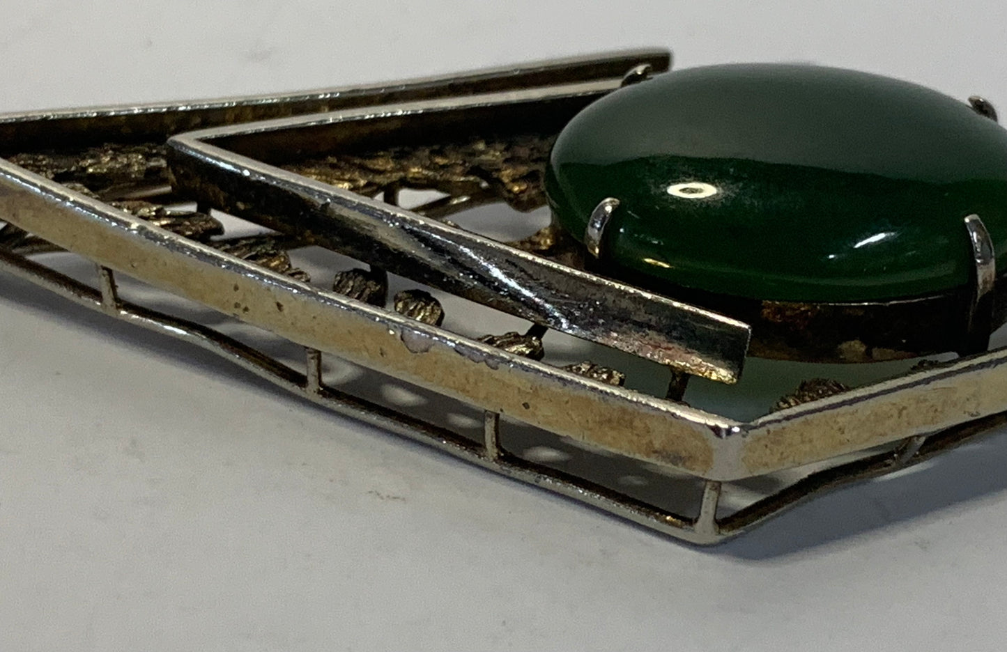 Vintage Stainless Steel Pendant featuring a cabochon Jade stone