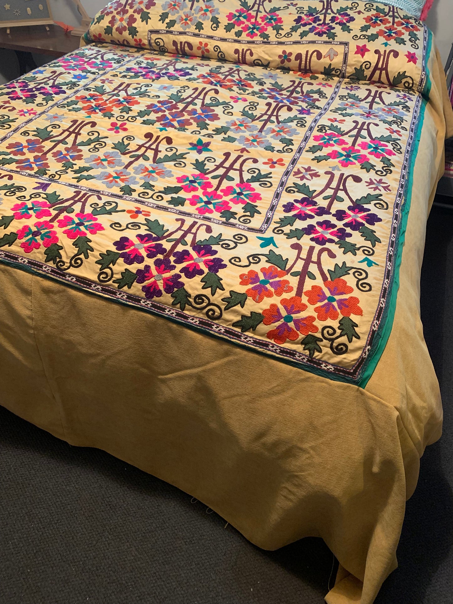 Vintage Suzani Textile featuring hand embroidery