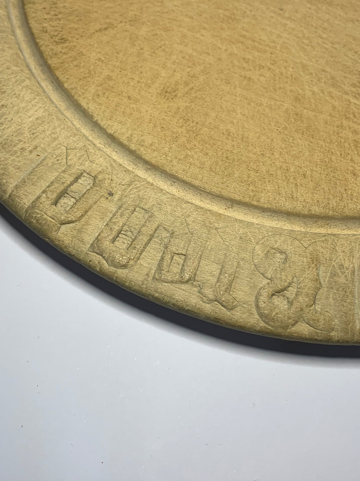 Vintage round wooden Bread Board with matching Bread Knife