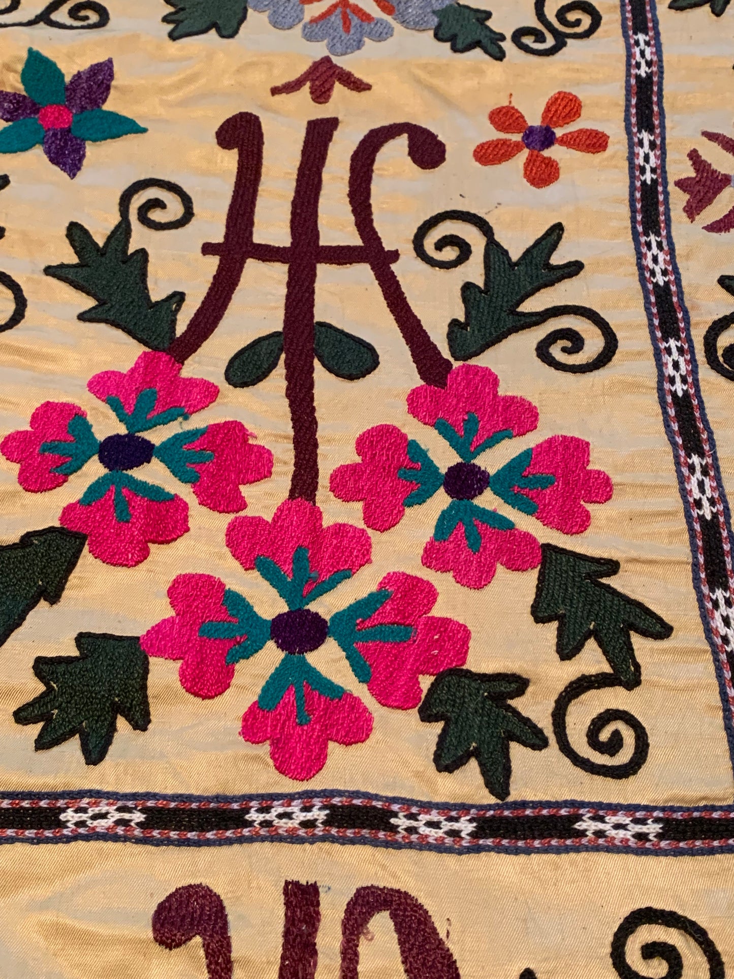 Vintage Suzani Textile featuring hand embroidery