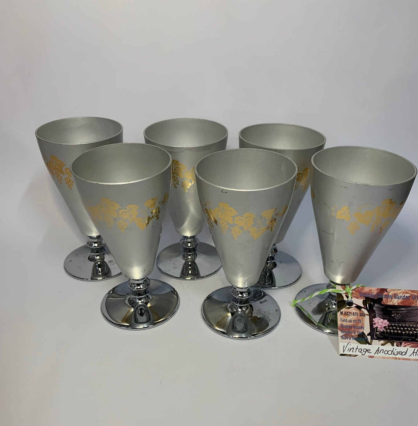 Vintage Anodised Aluminium Fiesta ware Flutes set of 6