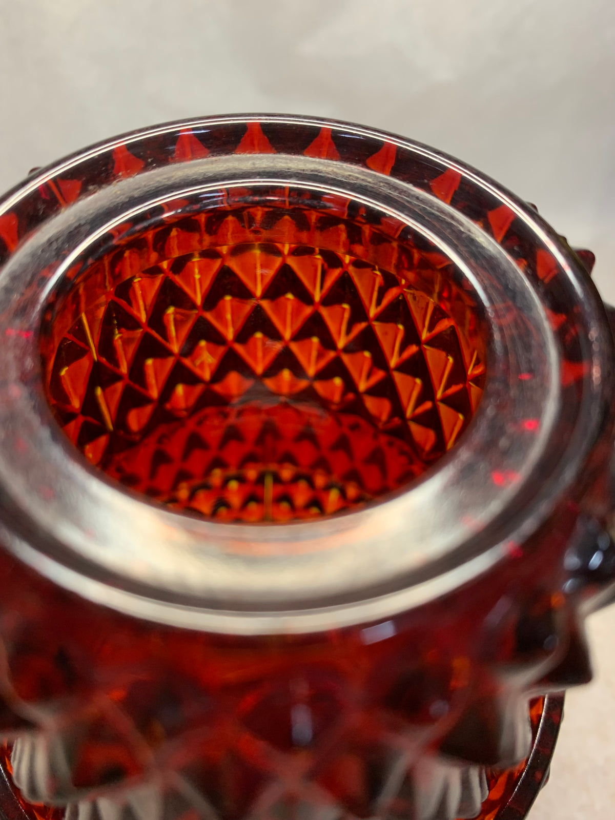 Vintage Red Diamond Point Glass Fairy Lamp / Votive Candle Holder — 2-Piece