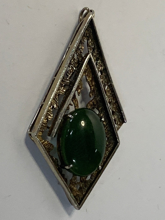 Vintage Stainless Steel Pendant featuring a cabochon Jade stone