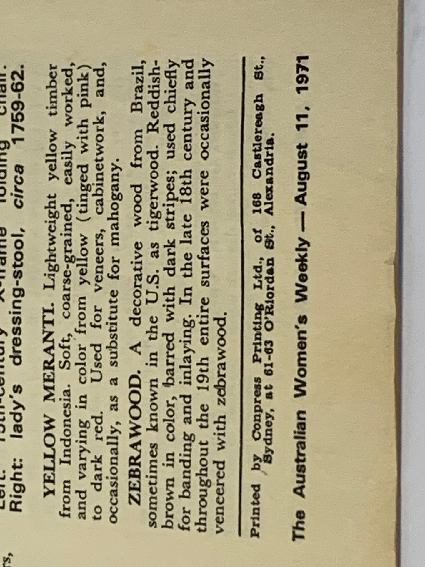 “The Australian Women’s Weekly Dictionary of Furniture - Part Two (M to Z)” written by expert John Gloog, published August 11, 1971.