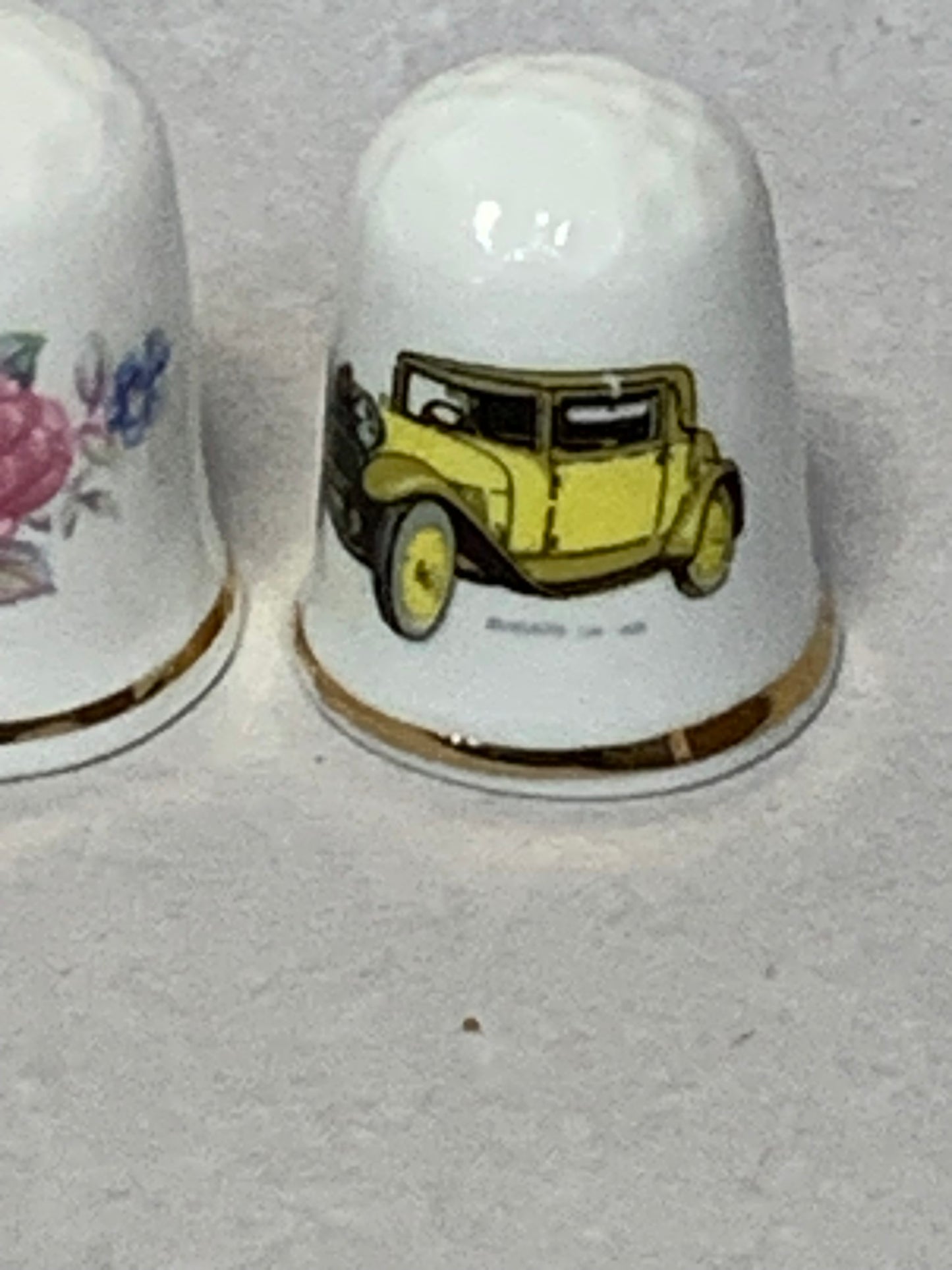 Set of 5 vintage Croft China (England) fine bone china thimbles, each with a gilt gold rim band