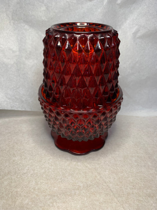 Vintage Red Diamond Point Glass Fairy Lamp / Votive Candle Holder — 2-Piece