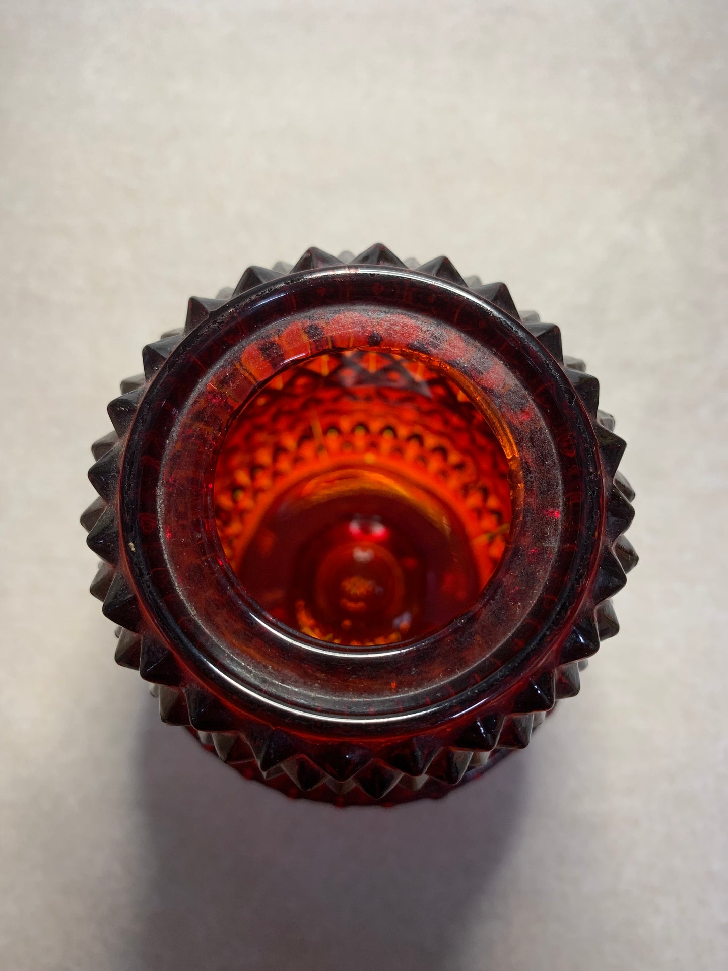 Vintage Red Diamond Point Glass Fairy Lamp / Votive Candle Holder — 2-Piece