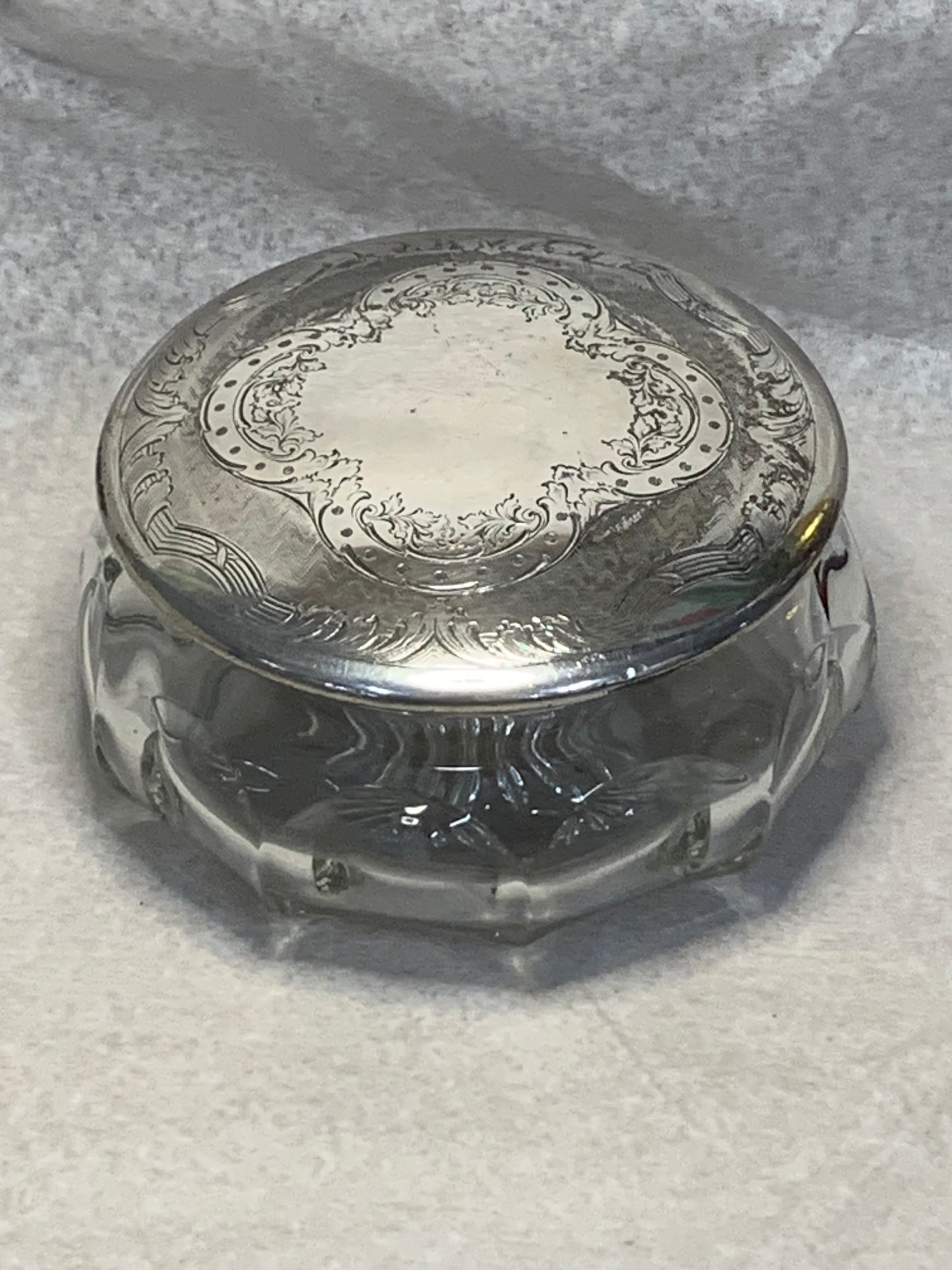 Antique Van Bergh Silver Plate & Cut Glass Dresser/Vanity Jar, Rochester NY, c. 1900s