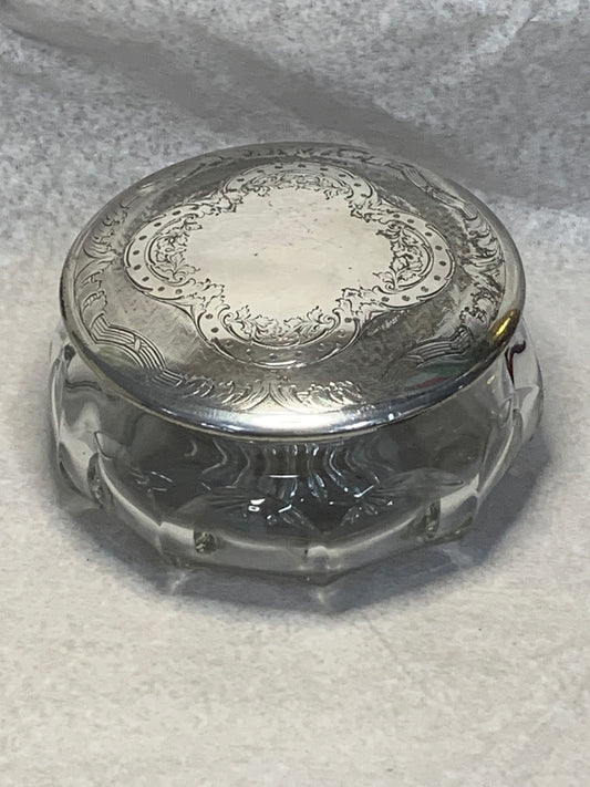 Antique Van Bergh Silver Plate & Cut Glass Dresser/Vanity Jar, Rochester NY, c. 1900s