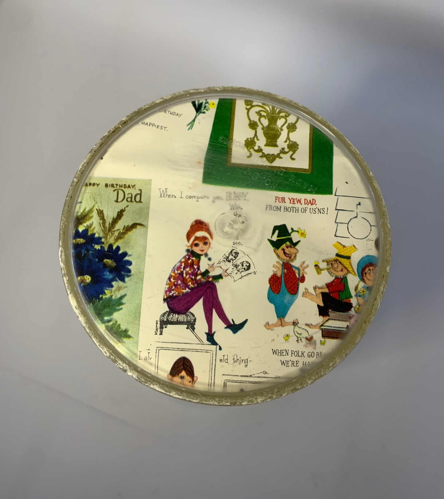 Vintage 1960s Birthday Greeting Card Collage Plastic Pitcher - Made in Hong Kong