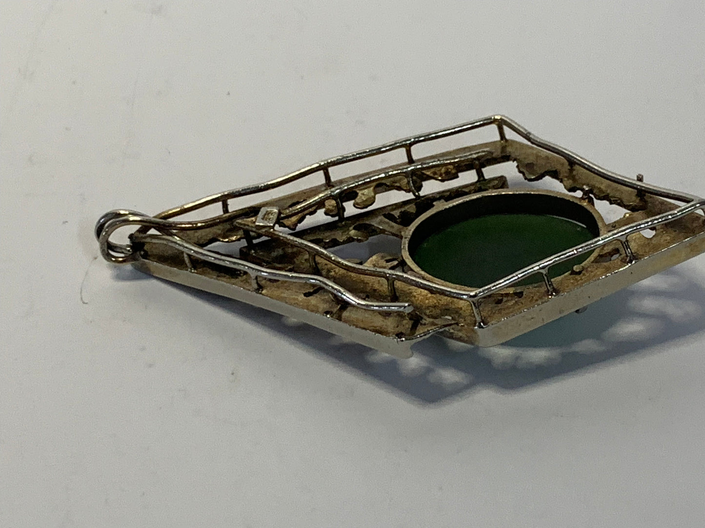 Vintage Stainless Steel Pendant featuring a cabochon Jade stone