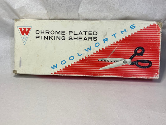 Vintage Woolworths “Chrome Plated Pinking Shears,” size 9”, in original box