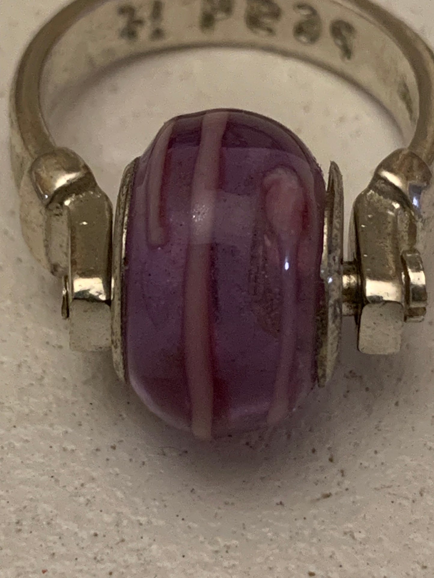 Sterling Silver Pendant with Purple striped Art Glass Bead from Bead It