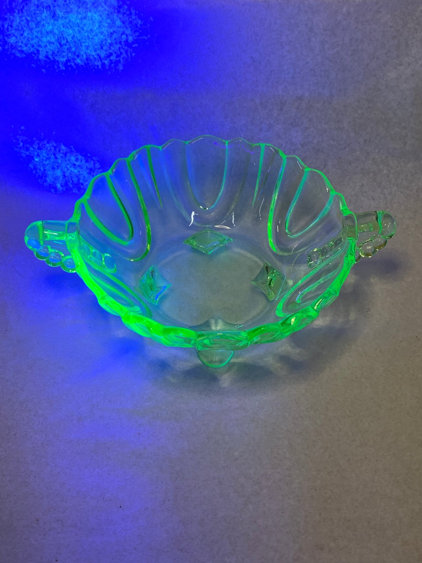 Vintage Uranium Vaseline Green Glass Handled Sugar Bowl— Glows Bright Green Under UV